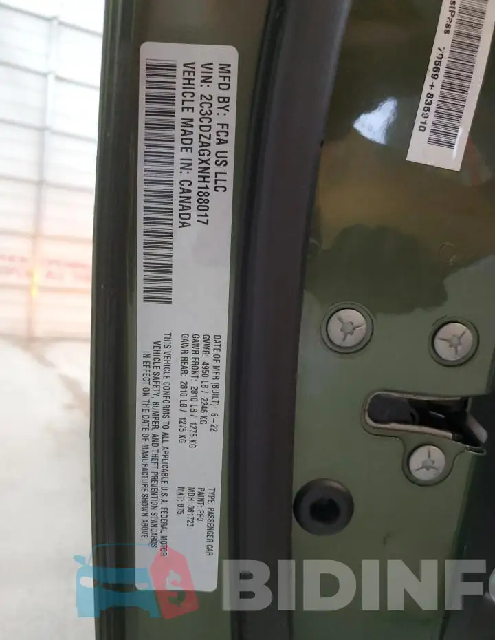 2C3CDZAGXNH188017 Photo# 12