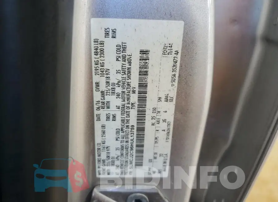 5LMCJ2C96HUL13759 Photo# 13