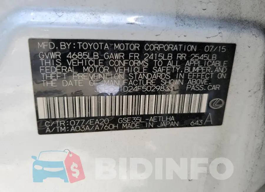JTHCF1D24F5029833 Photo# 12