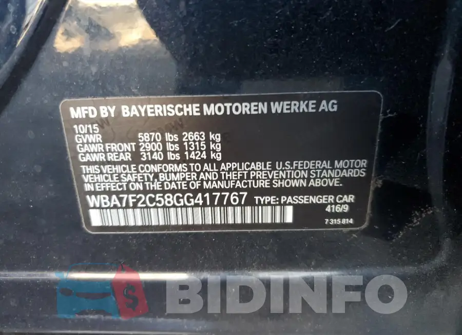 WBA7F2C58GG417767 Photo# 12