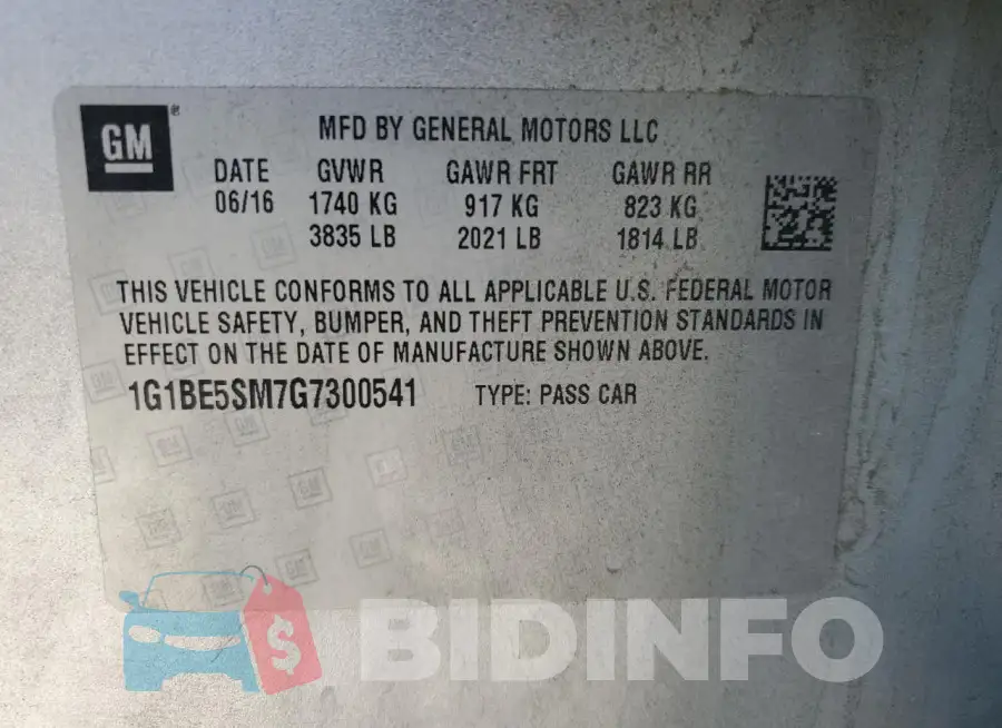 1G1BE5SM7G7300541 Photo# 12