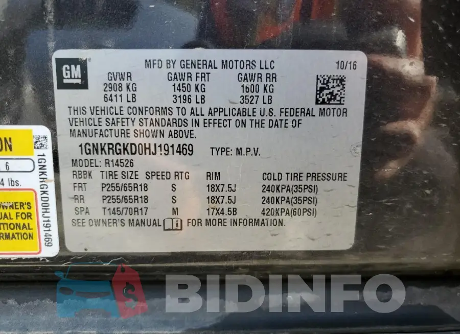 1GNKRGKD0HJ191469 Photo# 13