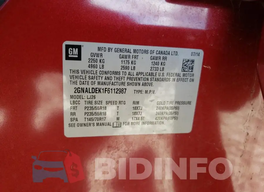 2GNALDEK1F6112987 Photo# 14