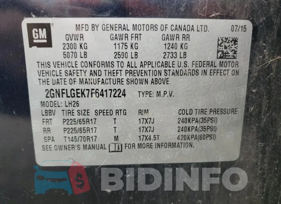 2GNFLGEK7F6417224 Photo# 13