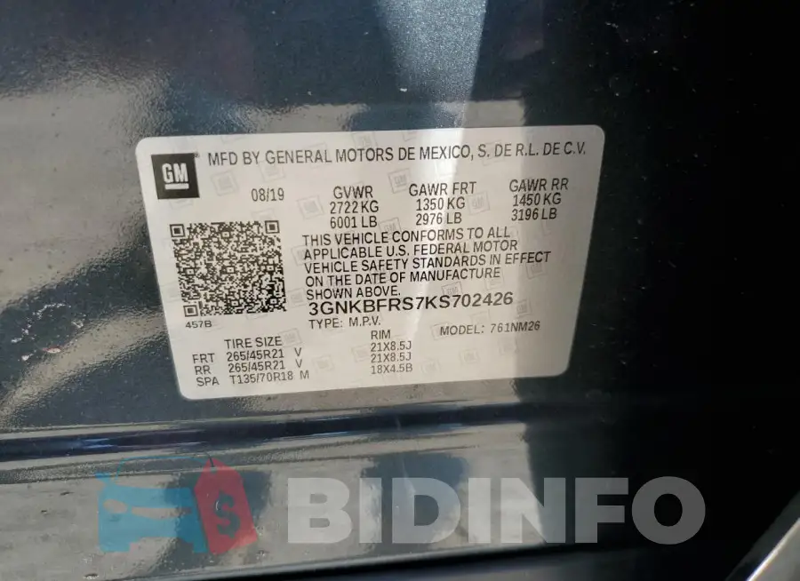 3GNKBFRS7KS702426 Photo# 14