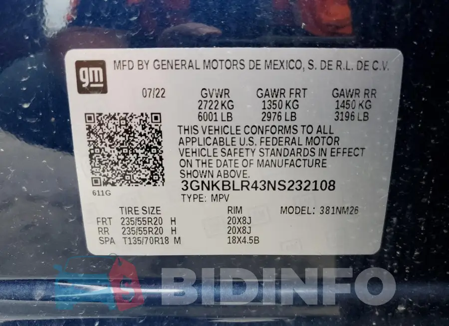3GNKBLR43NS232108 Photo# 13