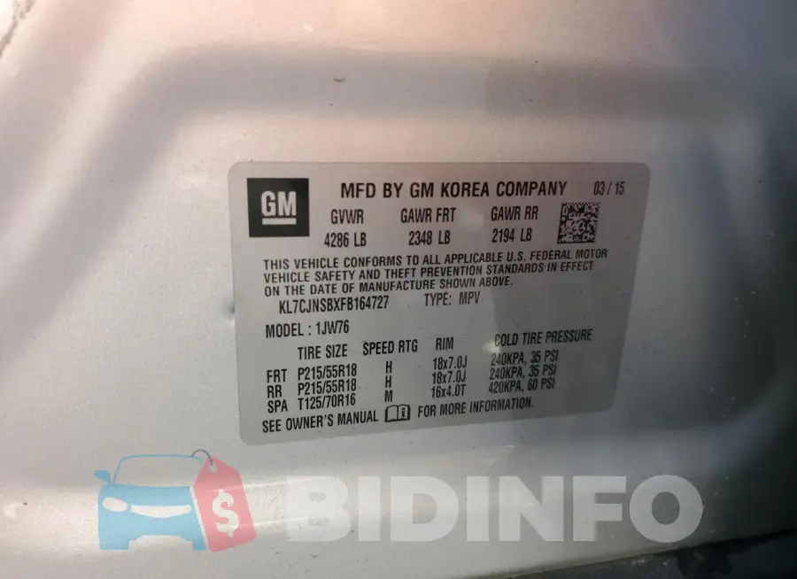 KL7CJNSBXFB164727 Photo# 14