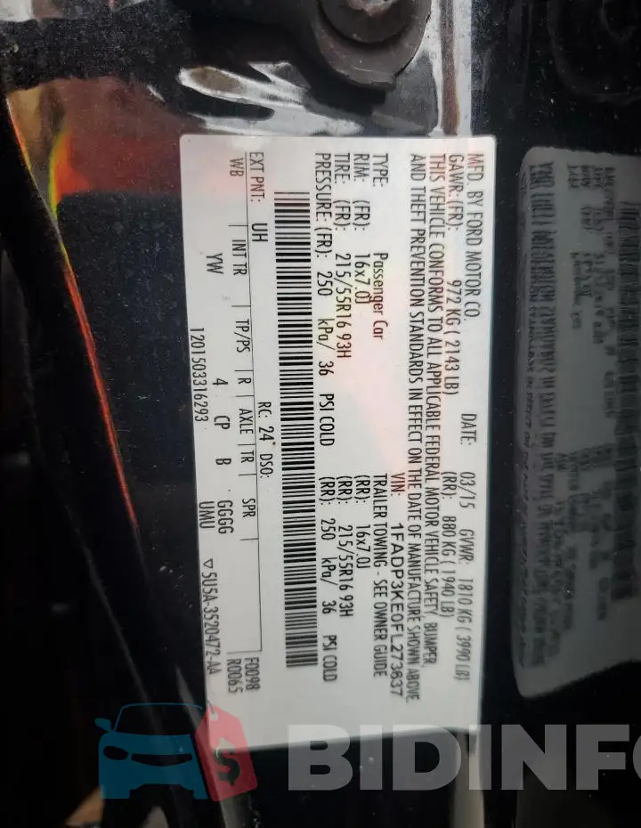 1FADP3KE0FL273637 Photo# 14