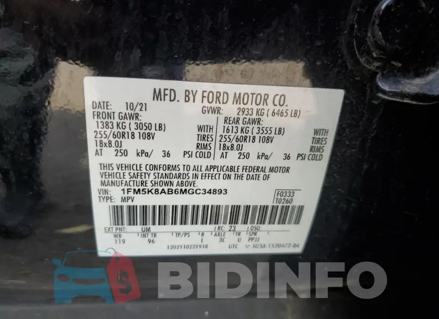 1FM5K8AB6MGC34893 Photo# 14
