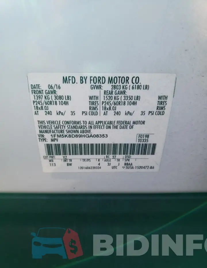 1FM5K8D89HGA08353 Photo# 13