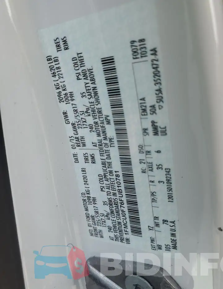 1FMCU0F76FUB10781 Photo# 14