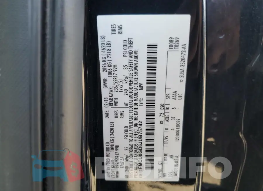 1FMCU0GD6JUB75742 Photo# 13