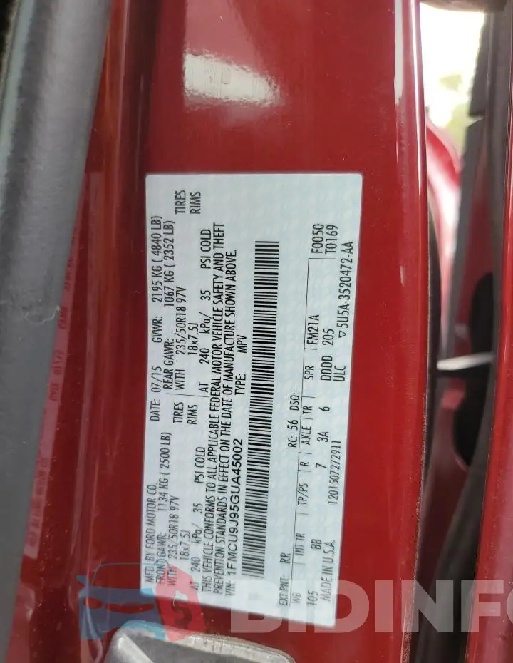 1FMCU9J95GUA45002 Photo# 13