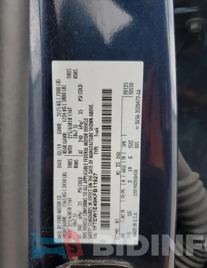 1FTEW1E49KFB11927 Photo# 13