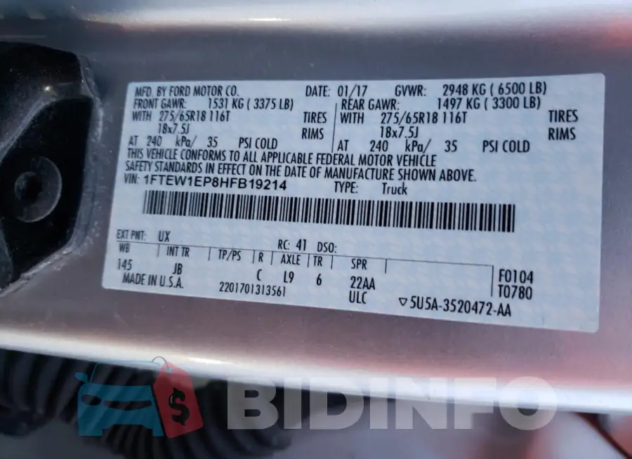 1FTEW1EP8HFB19214 Photo# 12
