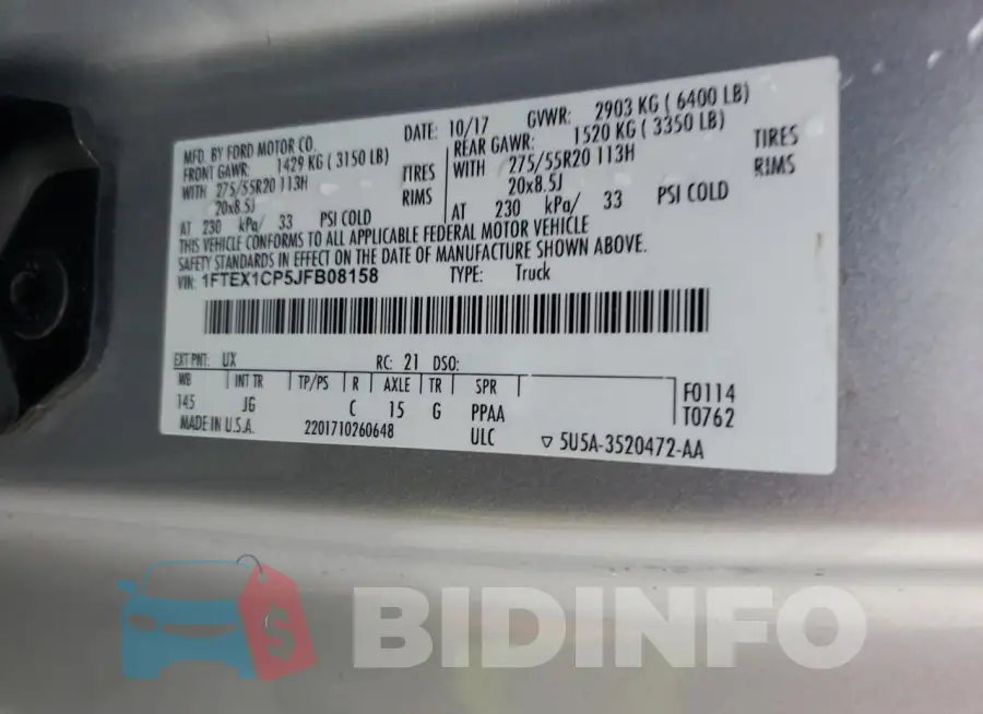 1FTEX1CP5JFB08158 Photo# 12