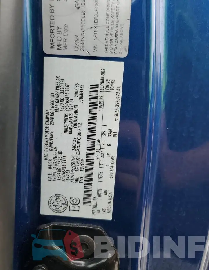 1FTEX1EP3JFC89712 Photo# 12