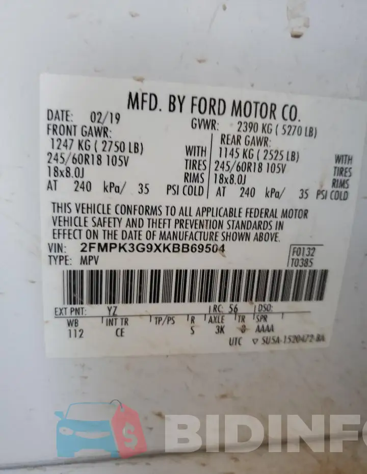 2FMPK3G9XKBB69504 Photo# 13