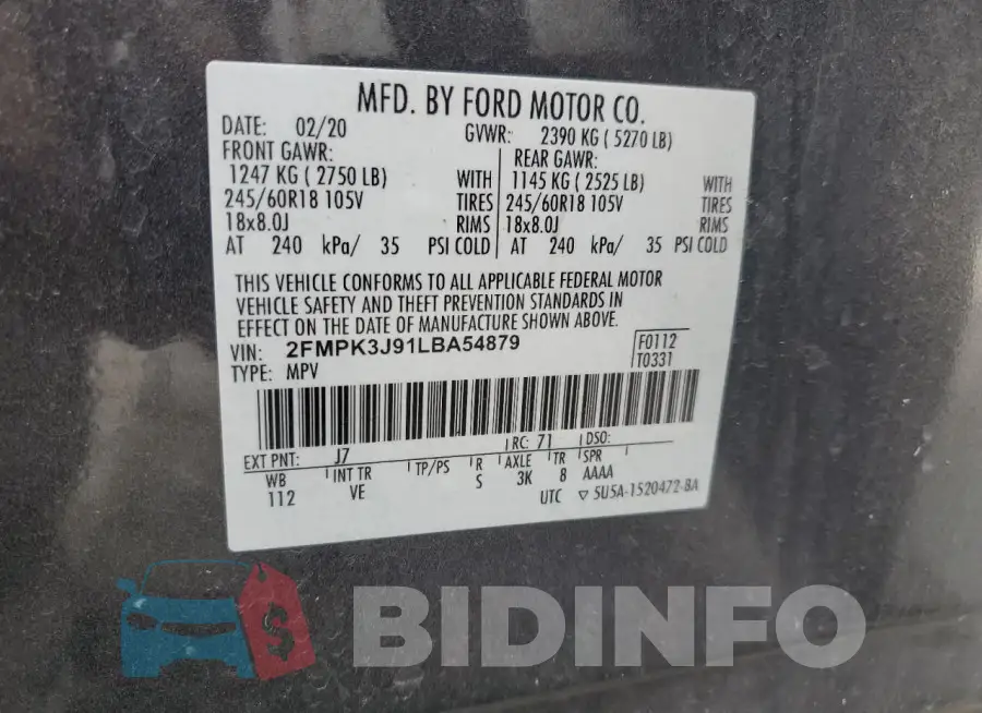2FMPK3J91LBA54879 Photo# 13