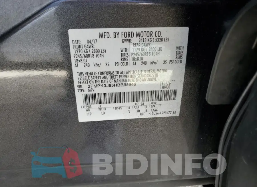 2FMPK3J95HBB95946 Photo# 14