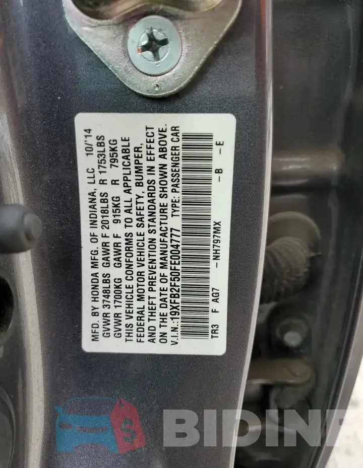 19XFB2F50FE004777 Photo# 13