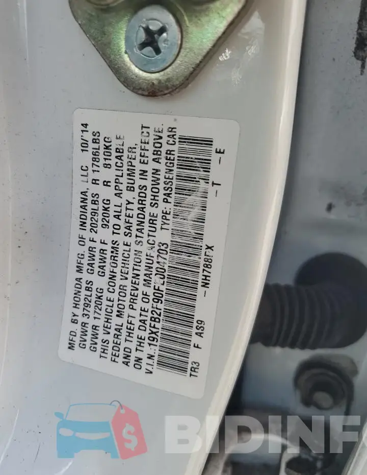 19XFB2F90FE004703 Photo# 13