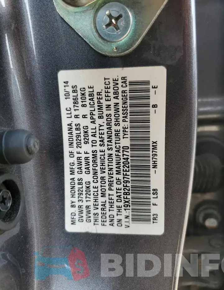 19XFB2F97FE204770 Photo# 12
