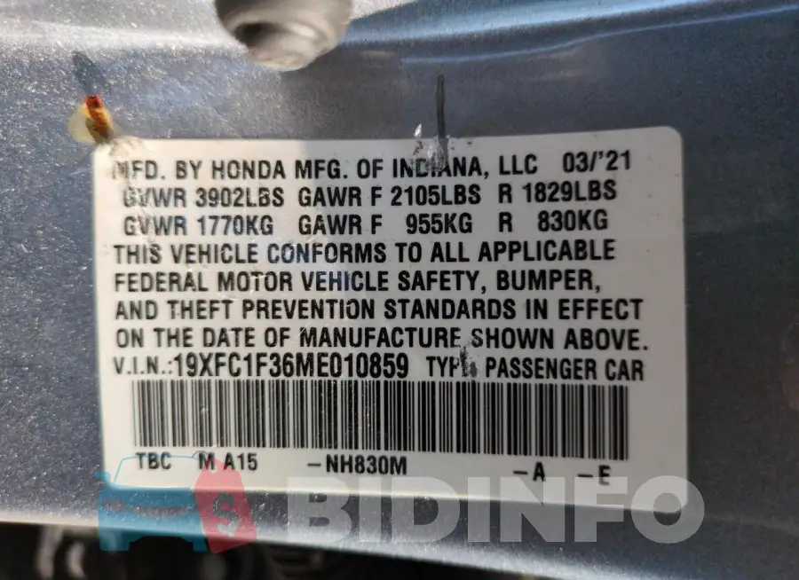 19XFC1F36ME010859 Photo# 13