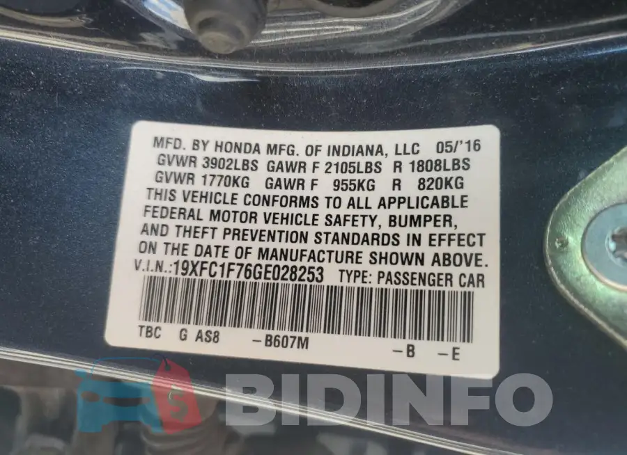 19XFC1F76GE028253 Photo# 13