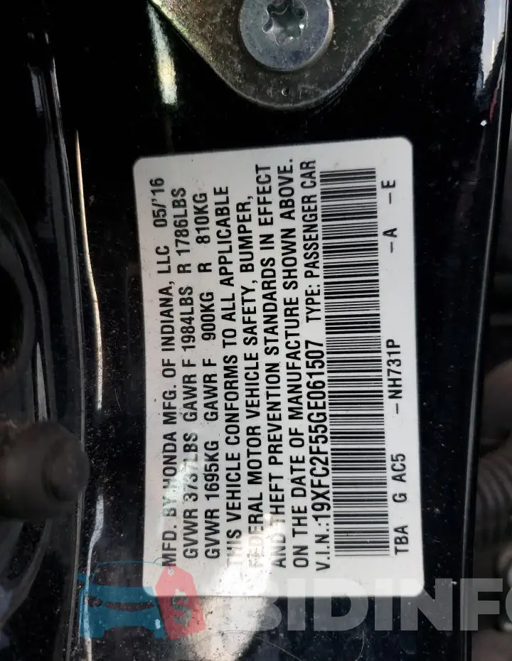 19XFC2F55GE061507 Photo# 13