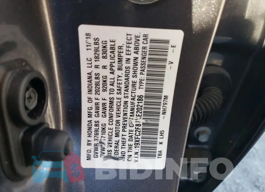 19XFC2F81KE202186 Photo# 12