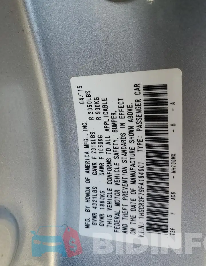 1HGCR2F79FA164001 Photo# 12