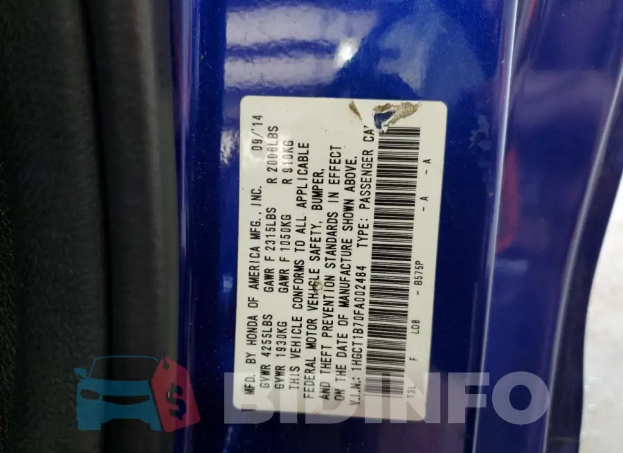 1HGCT1B70FA002484 Photo# 12
