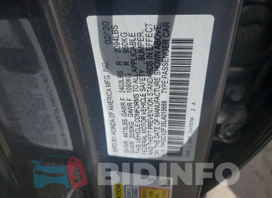 1HGCV2F35LA015668 Photo# 12