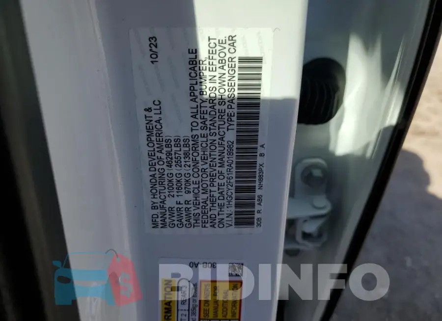 1HGCY2F61RA018982 Photo# 12