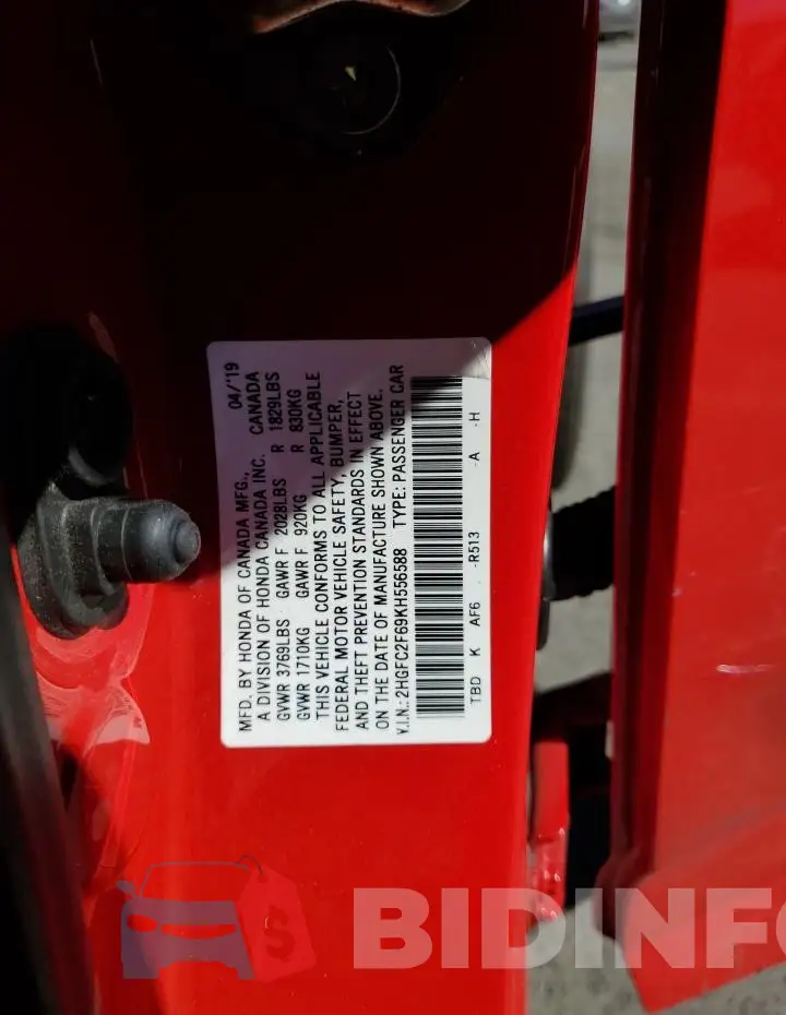2HGFC2F69KH556588 Photo# 13