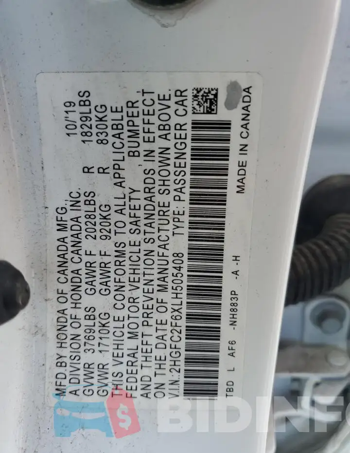 2HGFC2F6XLH505408 Photo# 12