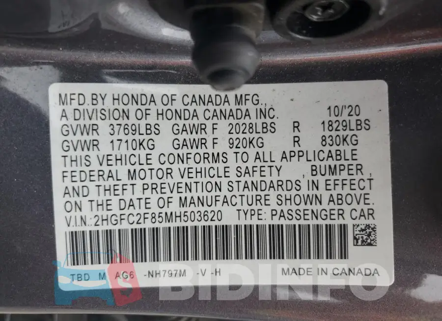 2HGFC2F85MH503620 Photo# 12