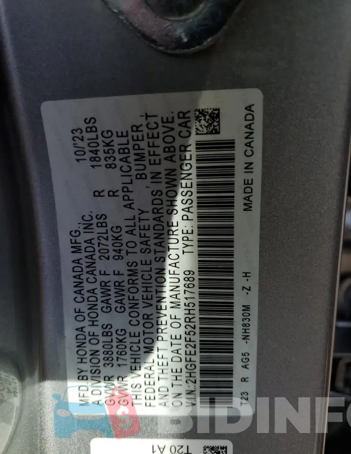 2HGFE2F52RH517689 Photo# 12