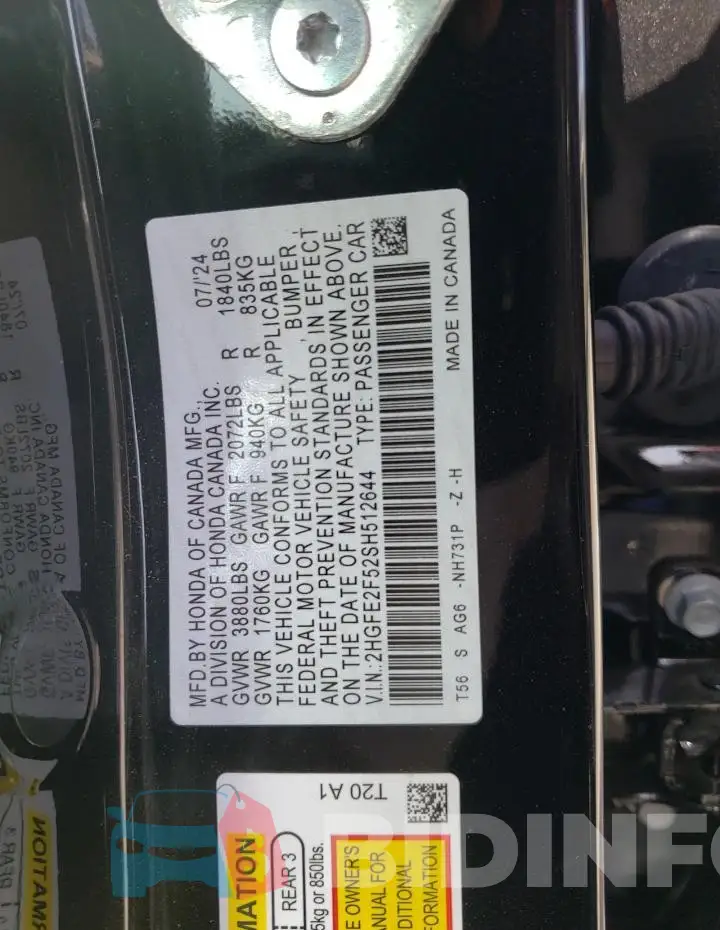 2HGFE2F52SH512644 Photo# 13