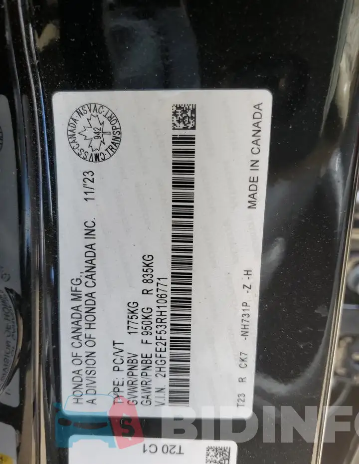 2HGFE2F53RH106771 Photo# 13