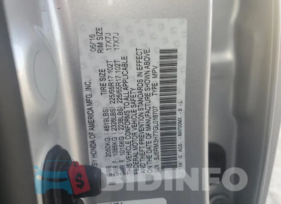 5J6RM3H77GL018707 Photo# 14