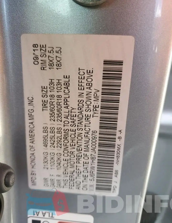 5J6RW1H87JA000976 Photo# 14