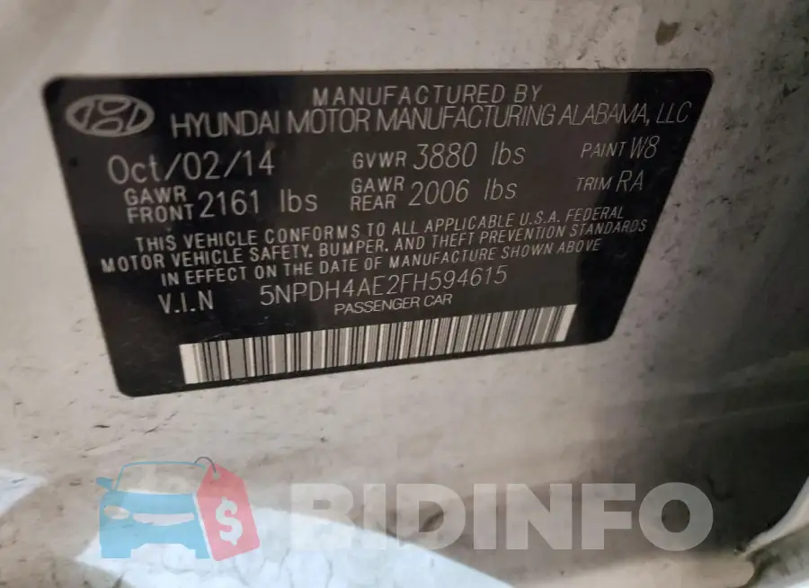 5NPDH4AE2FH594615 Photo# 12