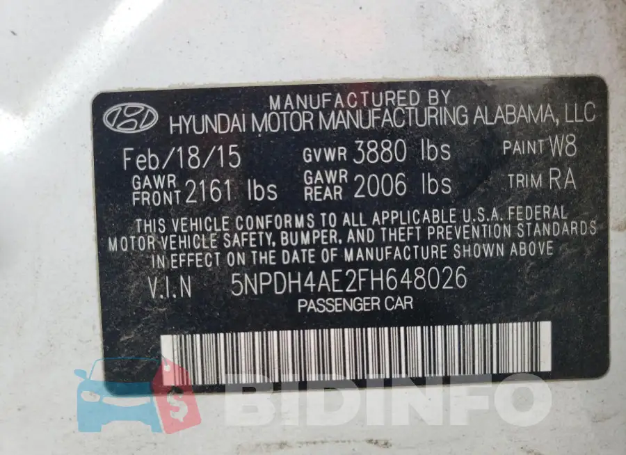 5NPDH4AE2FH648026 Photo# 12