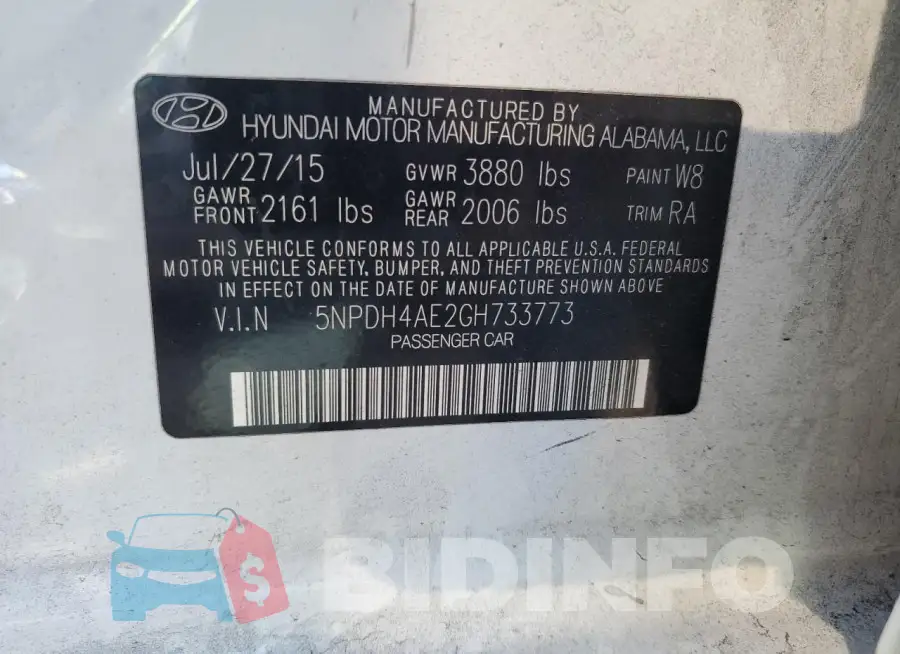 5NPDH4AE2GH733773 Photo# 12