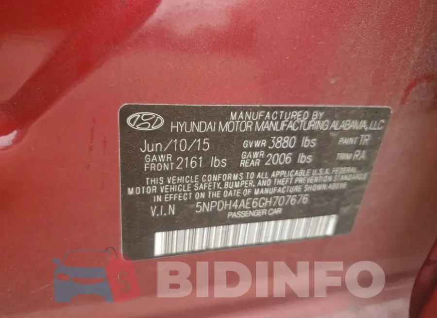 5NPDH4AE6GH707676 Photo# 12