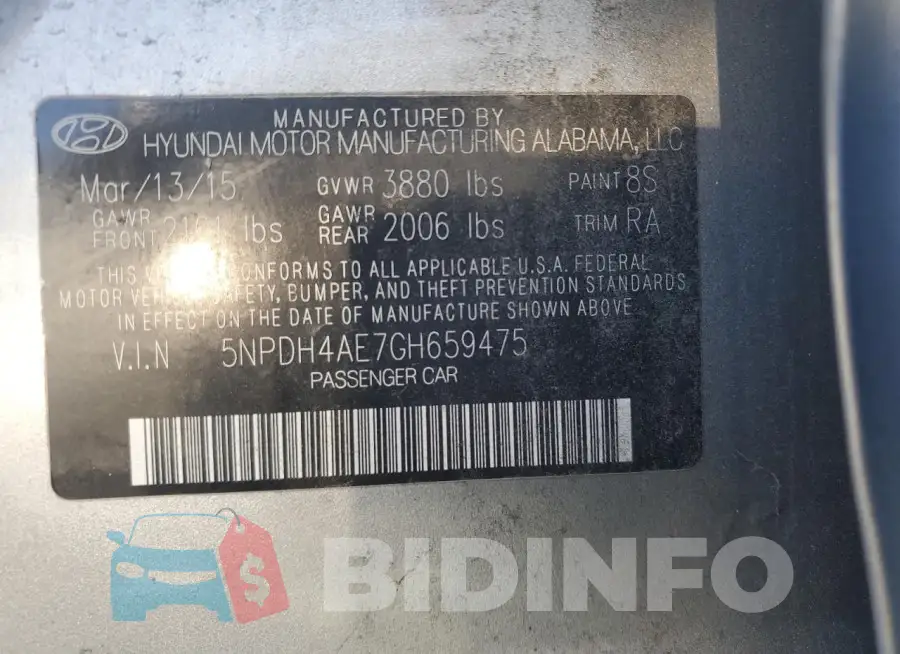 5NPDH4AE7GH659475 Photo# 12
