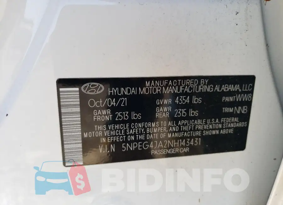 5NPEG4JA2NH143431 Photo# 12