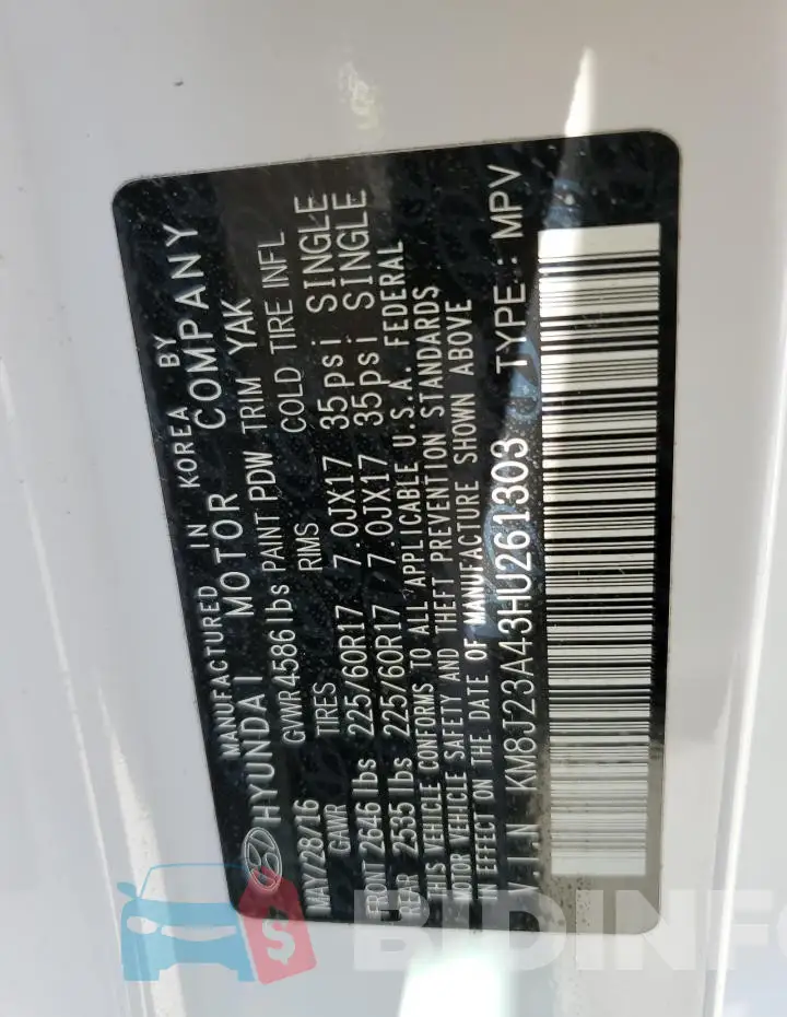 KM8J23A43HU261303 Photo# 14
